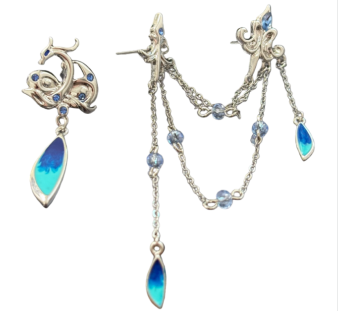 S925 Silver Asymmetric Peacock Earrings