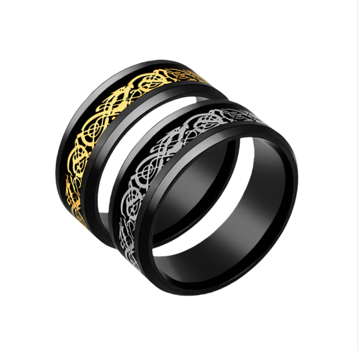 Luxury Sterling Silver Black Dragon Ring (Men) & Heart Cutout CZ Ring (Women) – Couple Rings