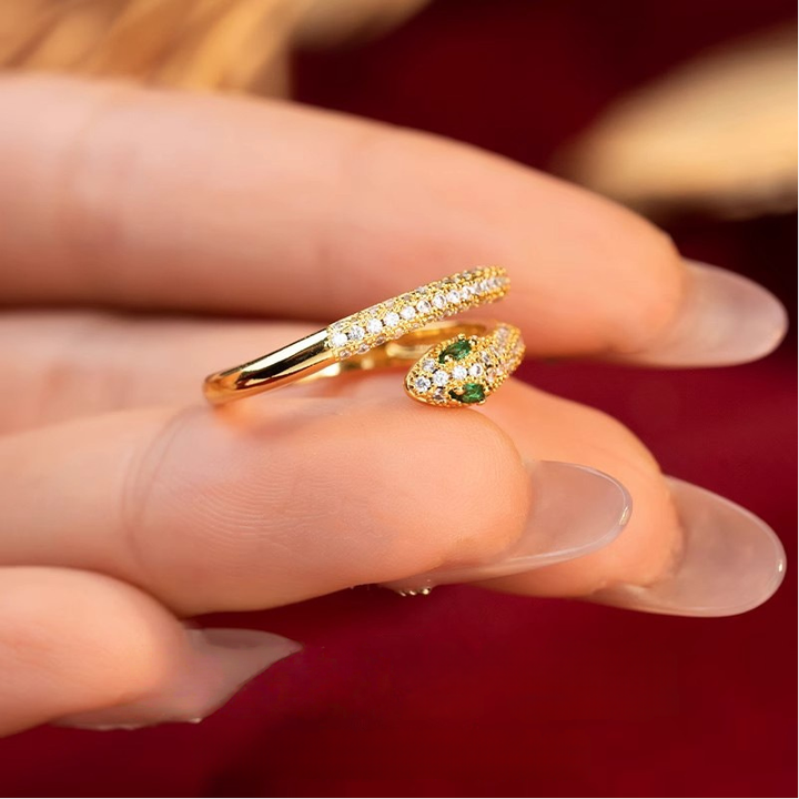 Sterling Silver Zircon-Inlaid Multi-Layered Snake Adjustable Index Finger Ring