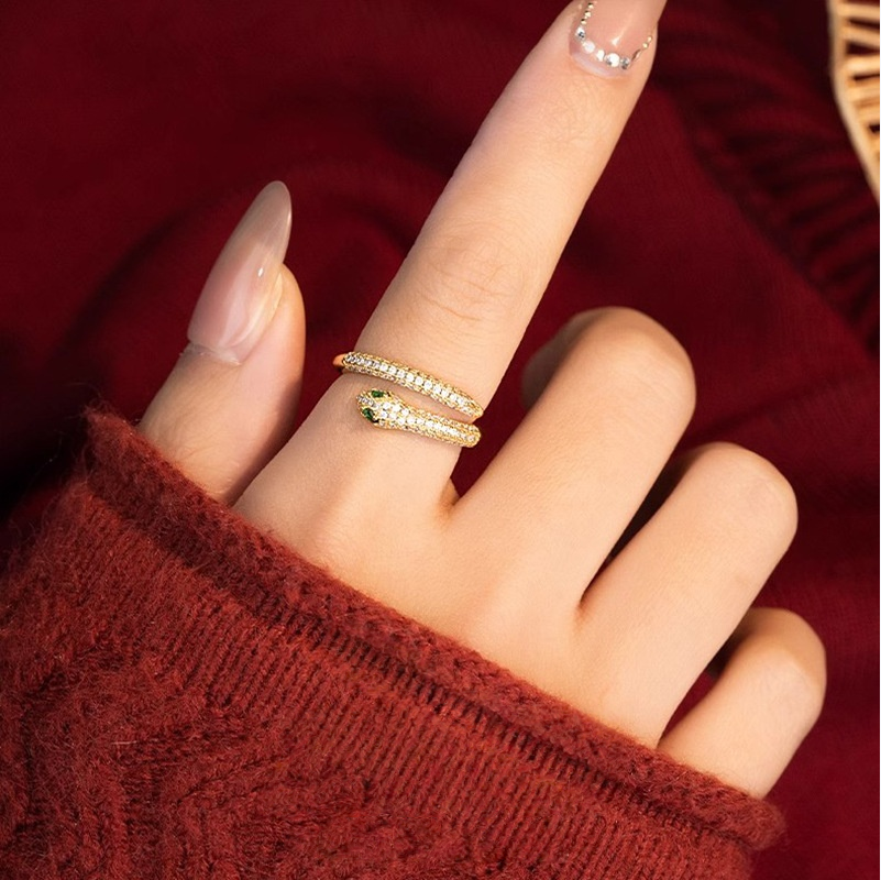 Sterling Silver Zircon-Inlaid Multi-Layered Snake Adjustable Index Finger Ring
