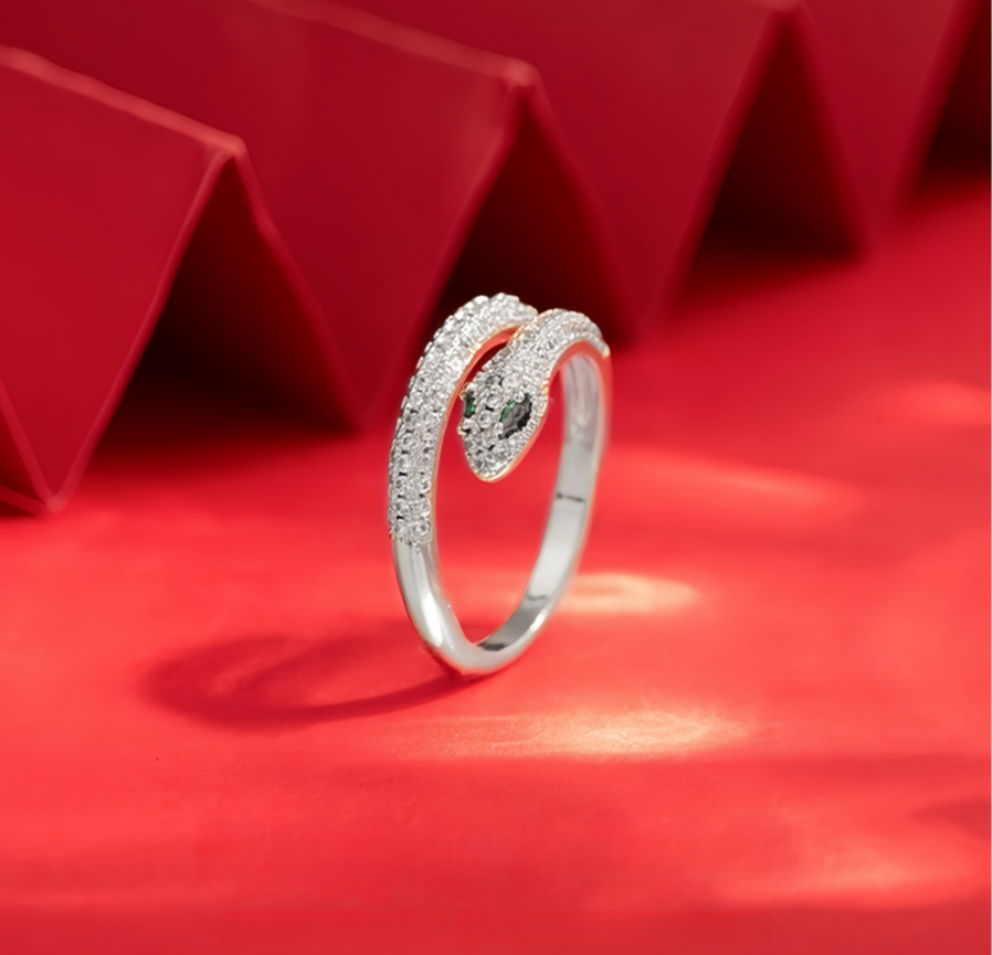 Sterling Silver Zircon-Inlaid Multi-Layered Snake Adjustable Index Finger Ring