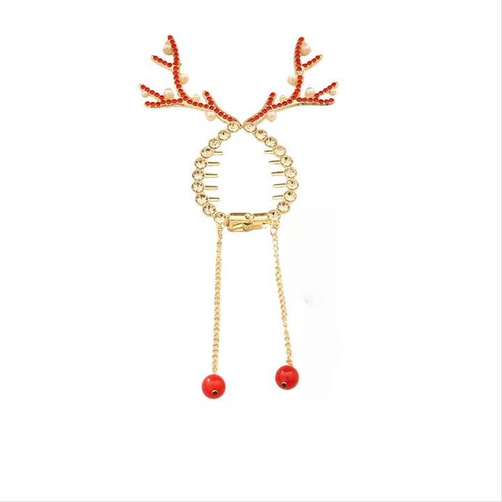 Christmas High Ponytail Hair Clip - Antler Bun Hair Clamp with High-End Tassel Headpiece