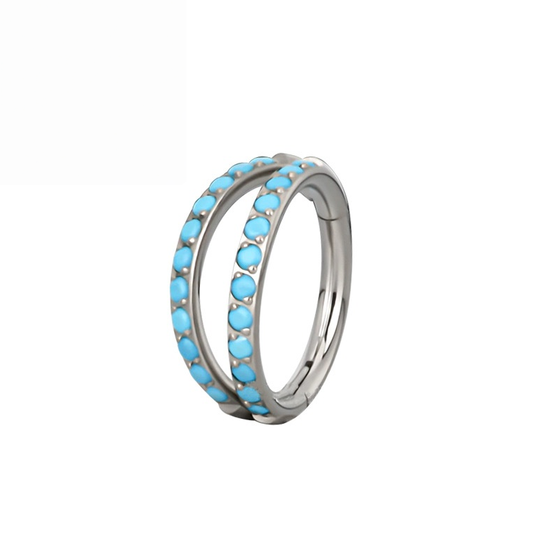 Sterling Silver Zircon/Turquoise Double-Hoop Piercing Jewelry - Nose Ring, Earring Body Piercing Accessory