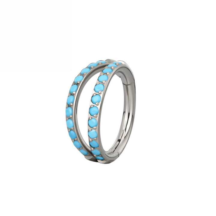 Sterling Silver Zircon/Turquoise Double-Hoop Piercing Jewelry - Nose Ring, Earring Body Piercing Accessory