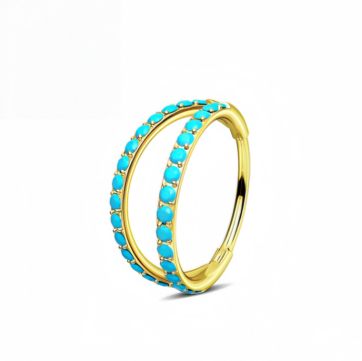 Sterling Silver Zircon/Turquoise Double-Hoop Piercing Jewelry - Nose Ring, Earring Body Piercing Accessory
