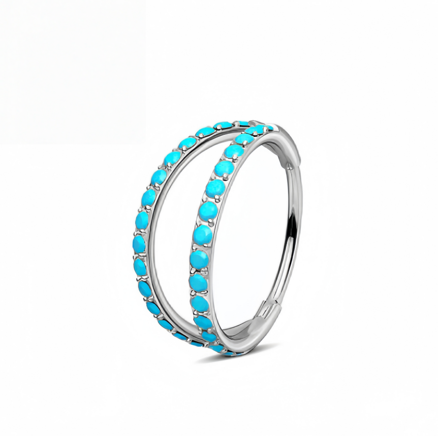 Sterling Silver Zircon/Turquoise Double-Hoop Piercing Jewelry - Nose Ring, Earring Body Piercing Accessory