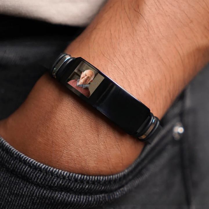 Valentine's Day Custom Photo & Engraved Silicone Titanium Steel Bracelet - Personalized Couple Birthday Gift Bangle