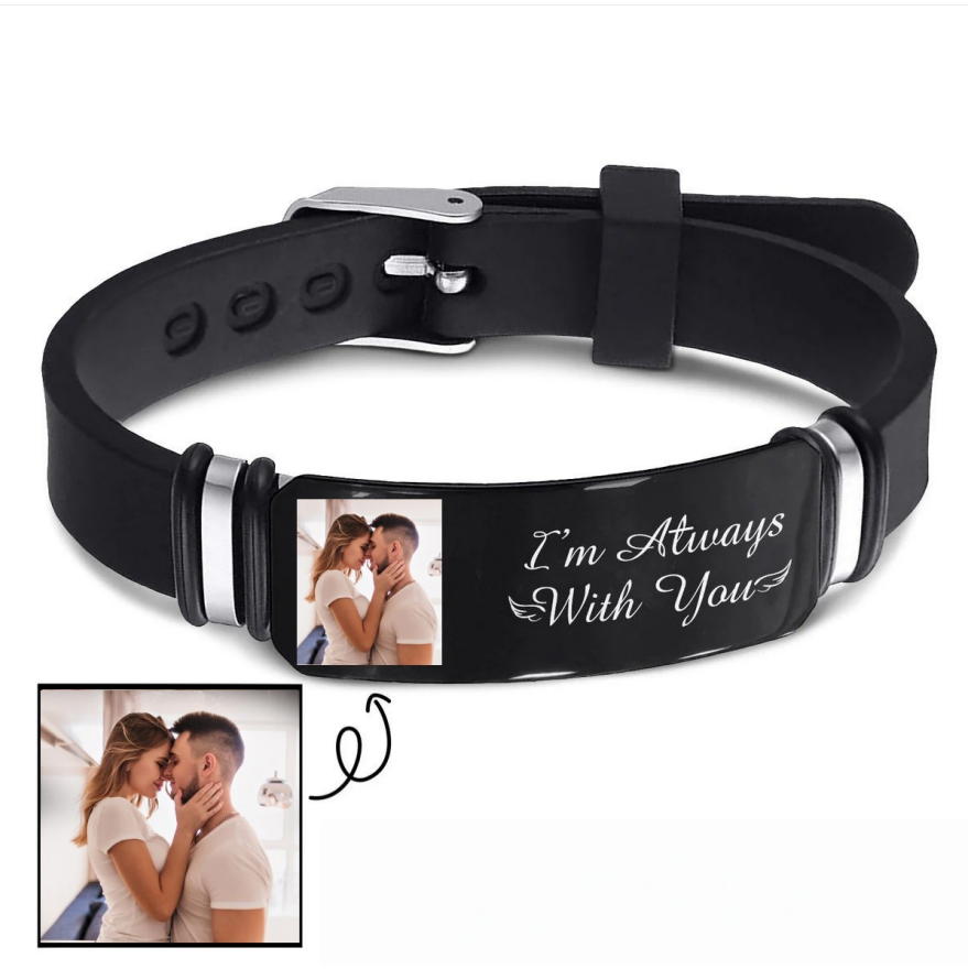 Valentine's Day Custom Photo & Engraved Silicone Titanium Steel Bracelet - Personalized Couple Birthday Gift Bangle