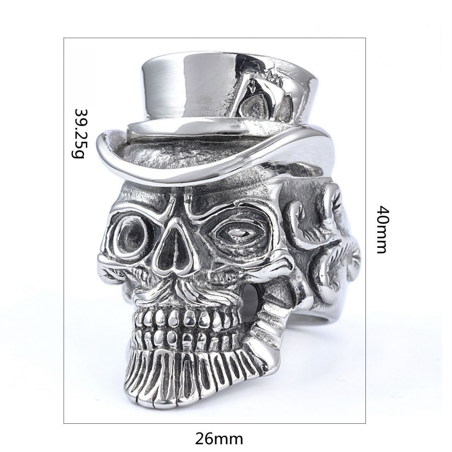 Antique Silver Steampunk Style Vintage Gentleman Skull Ring