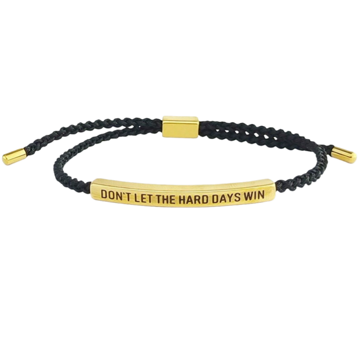 Motivational Quote 18k gold Curved Tube Curved Tube Bracelet (Handmade Braided Adjustable Engravable Cord)