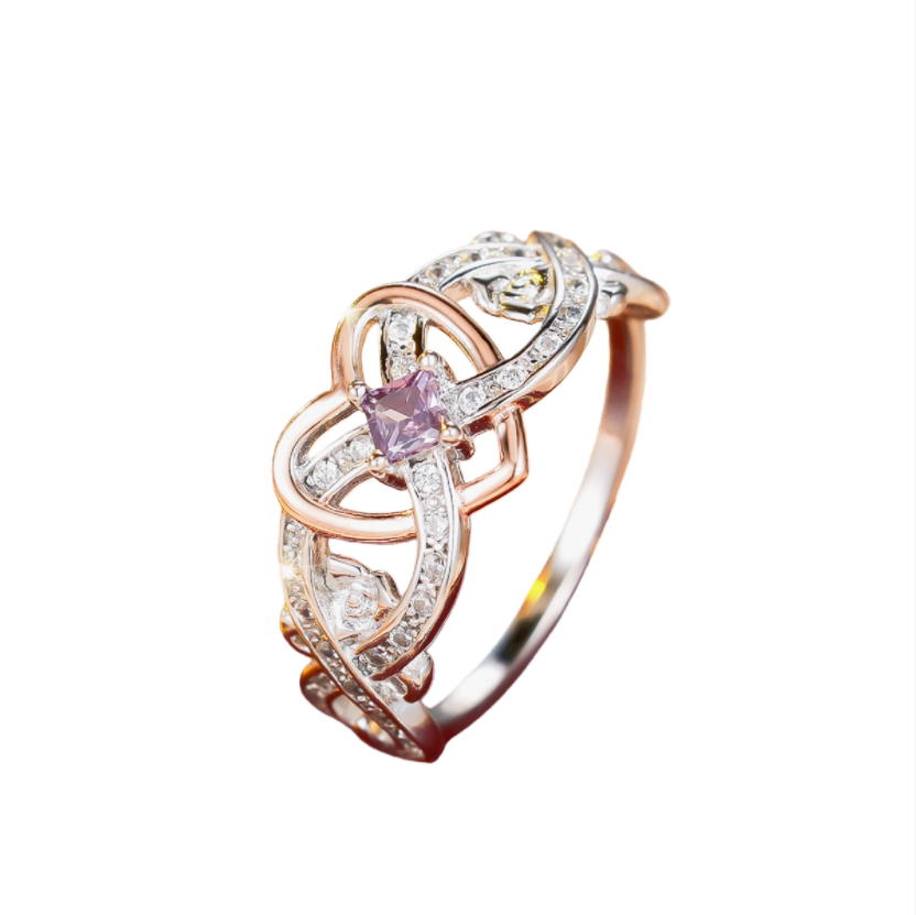 Infinite Love Rose Princess Ring (Dual-Tone Diamond-Inlaid Amethyst Style)