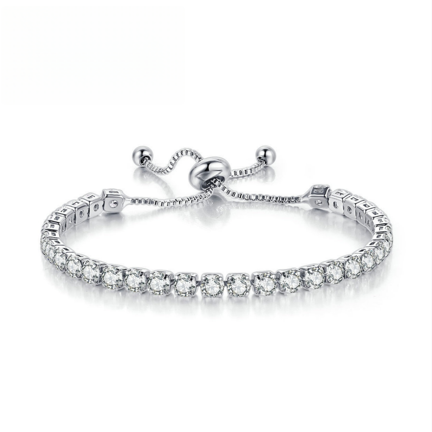 4mm Round Zircon Full-Diamond Tennis  Adjustable Bracelet