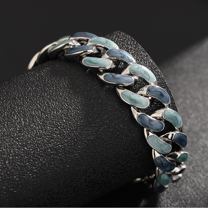Color-Block Cuban Link Titanium Steel Bracelet (Glow-in-the-Dark/Gradient Hip-Hop Style)