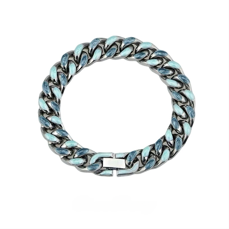 Color-Block Cuban Link Titanium Steel Bracelet (Glow-in-the-Dark/Gradient Hip-Hop Style)