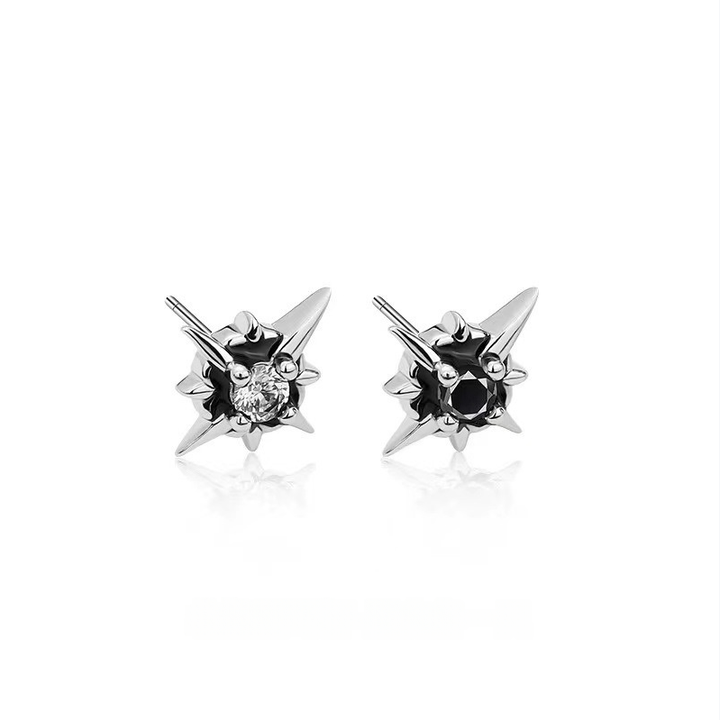 Punk Rivet Starburst Black Diamond Earrings
