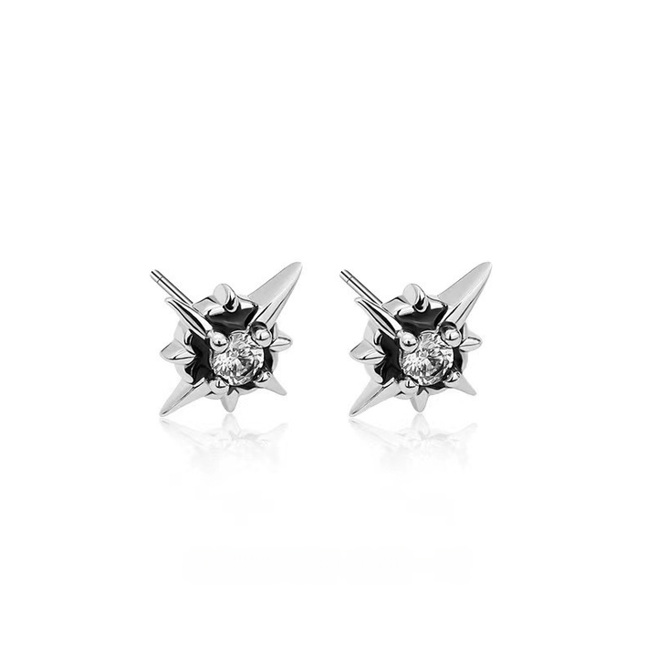 Punk Rivet Starburst Black Diamond Earrings