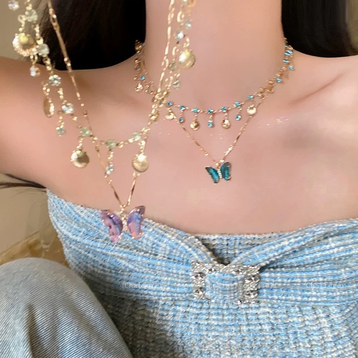 Ocean-Style Butterfly Multi-Layer Tassel Necklace (Dreamy Resort Style Series)