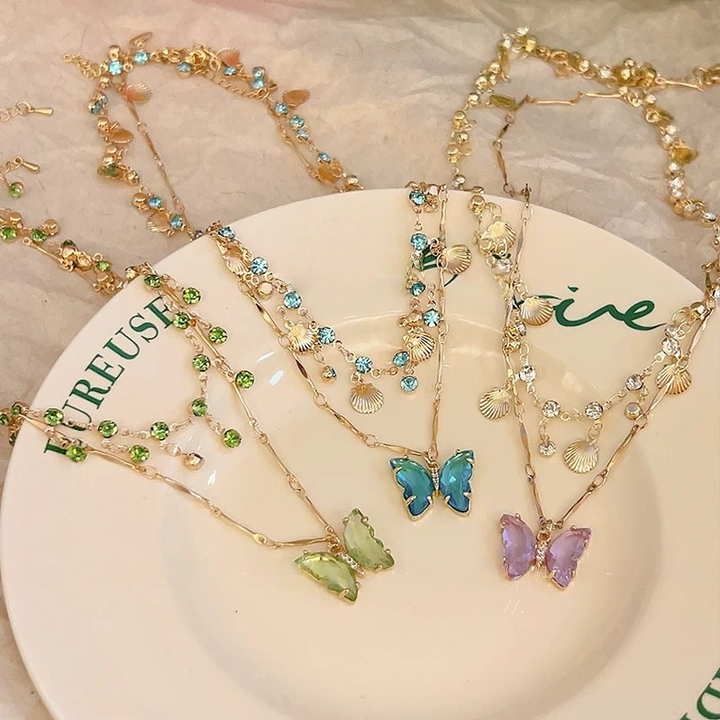 Ocean-Style Butterfly Multi-Layer Tassel Necklace (Dreamy Resort Style Series)