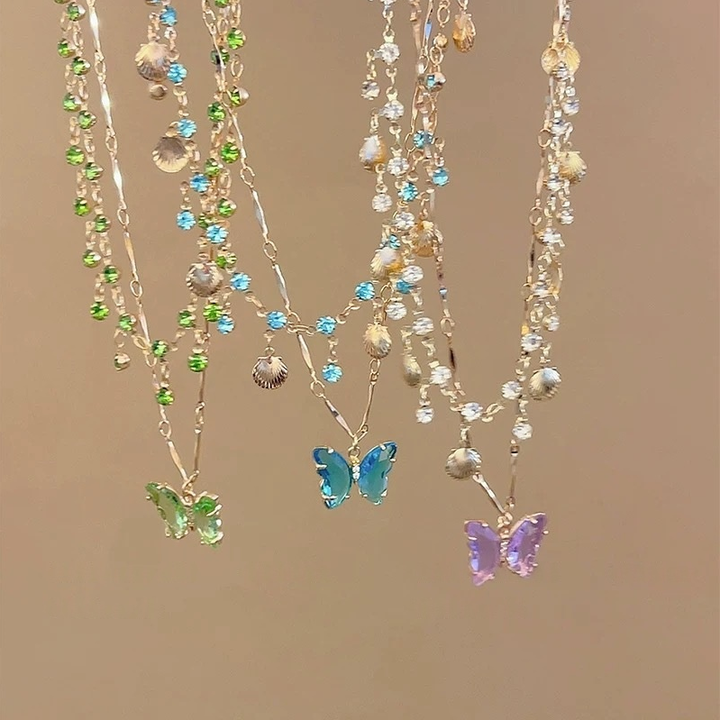 Ocean-Style Butterfly Multi-Layer Tassel Necklace (Dreamy Resort Style Series)