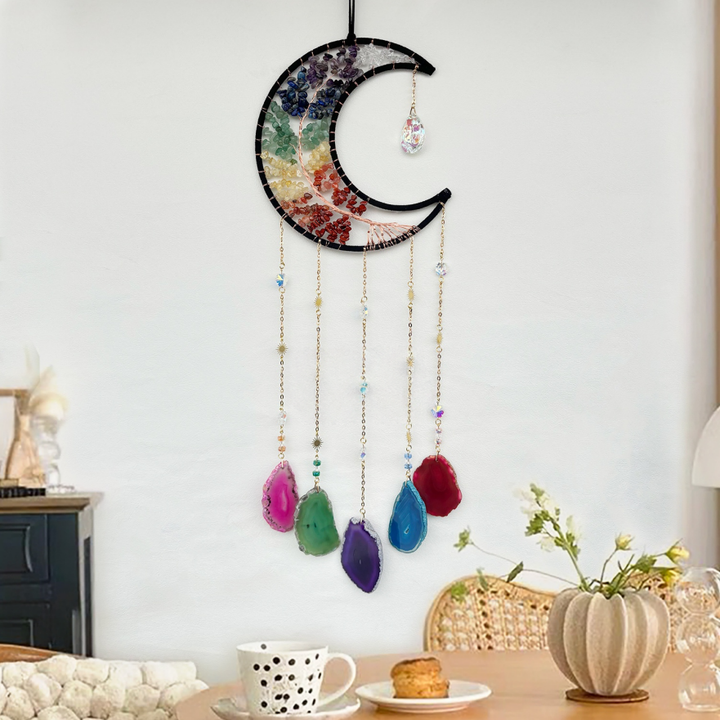 Natural Crystal Stones Moon Dreamcatcher Ornament (Spiritual Healing Style Series)