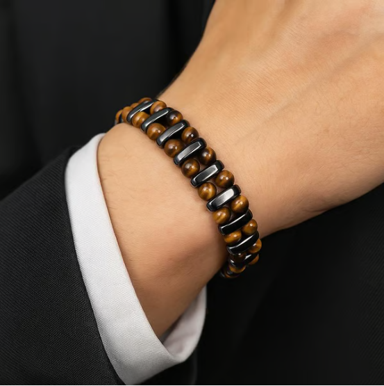 Tiger Eye Stone Woven Magnetic Bracelet (Strength & Protection Style Series)