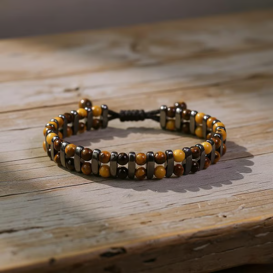 Tiger Eye Stone Woven Magnetic Bracelet (Strength & Protection Style Series)