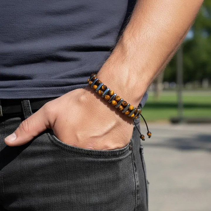Tiger Eye Stone Woven Magnetic Bracelet (Strength & Protection Style Series)