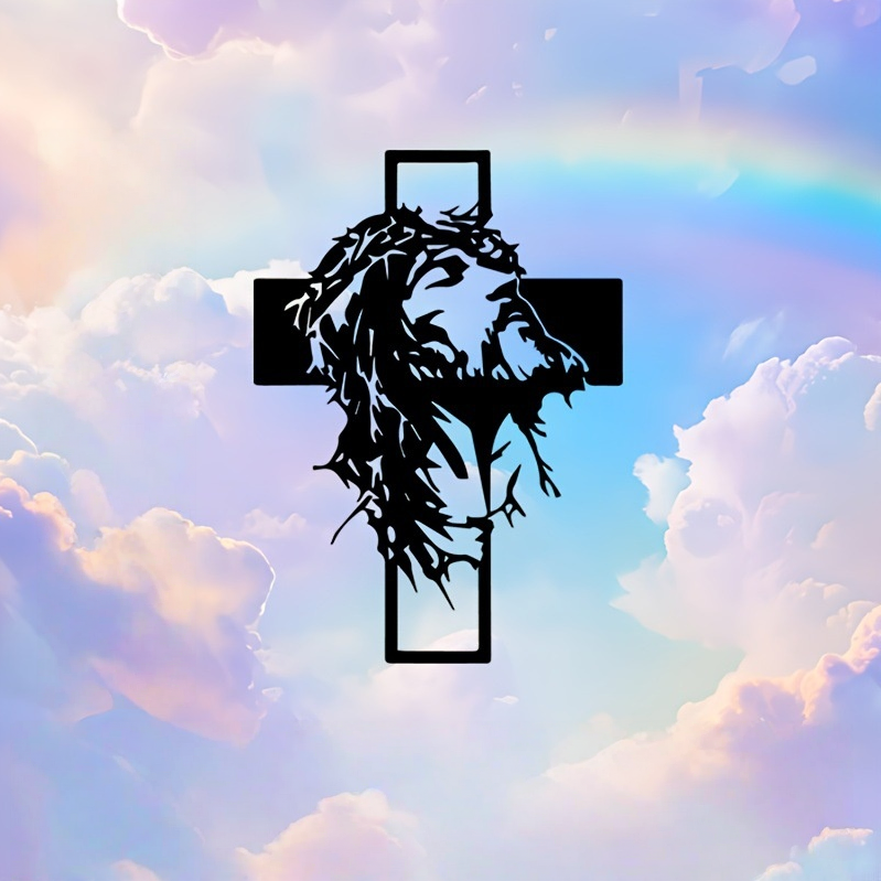 Jesus Crown of Thorns Cross Metal Wall Art (Minimalist Faith Art Style)