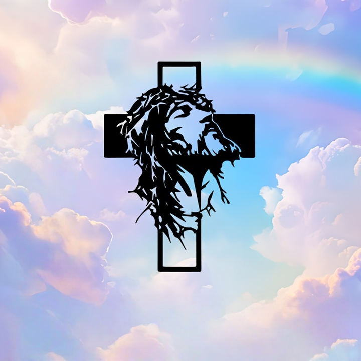 Jesus Crown of Thorns Cross Metal Wall Art (Minimalist Faith Art Style)