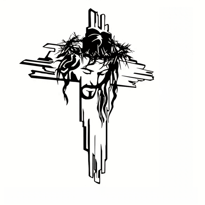 Jesus Crown of Thorns Cross Metal Wall Art (Minimalist Faith Art Style)