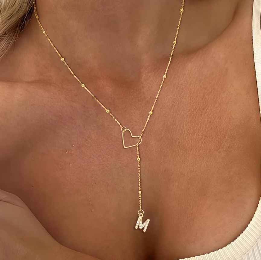 Heart Diamond Initial Letter Y-Chain Necklace for Women – Personalized Luxury Necklace