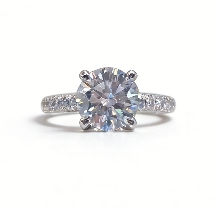 Round Center Stone Full Diamond Band Ring (Women's Luxury Glamorous Style)