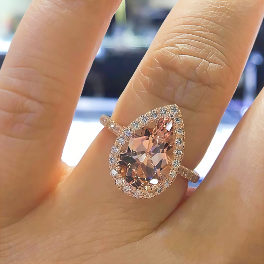 Rose Gold Pear Pink Diamond Ring (Women's Sweet Vitality Luxury Style)