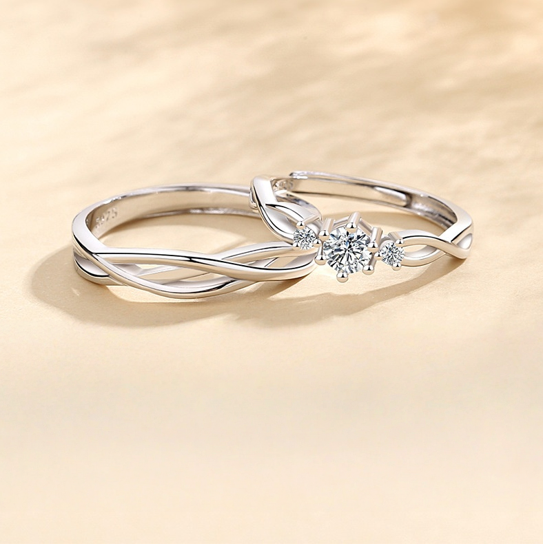 Twisted Pattern Diamond Couple Rings (Luxury Romantic Style)