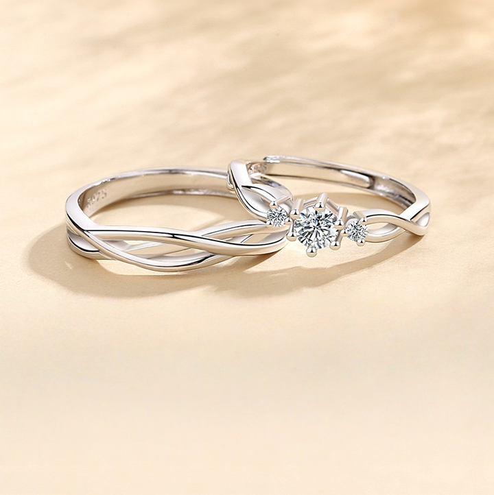 Twisted Pattern Diamond Couple Rings (Luxury Romantic Style)