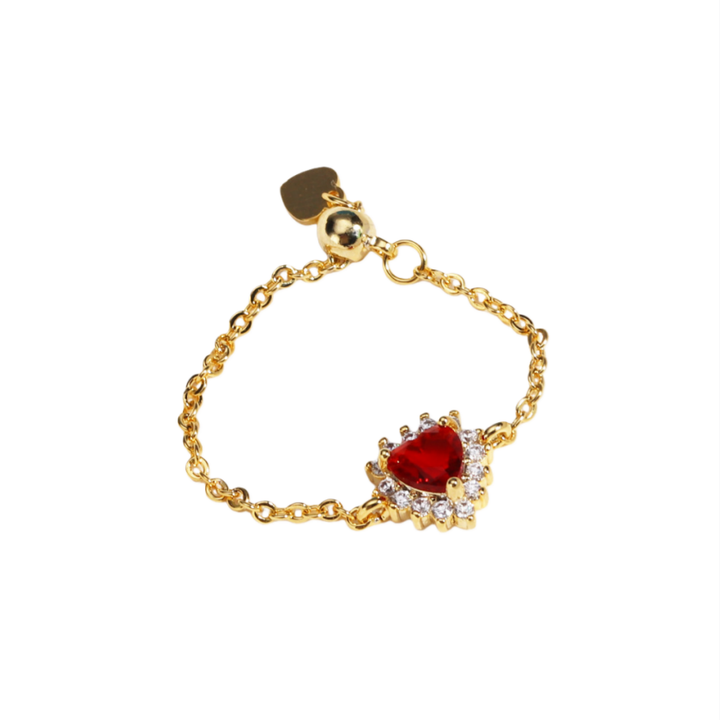 Colored Heart Diamond Adjustable Chain Ring (Sweet Vitality Multi-Color Style)
