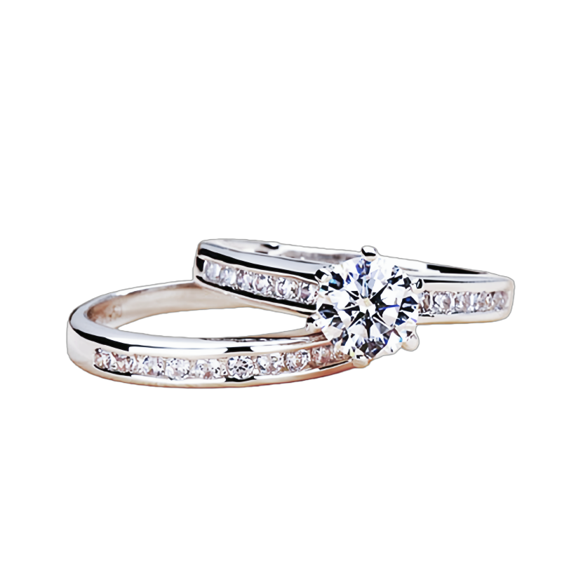 Silver Base Full Diamond Center Stone Double Layer Stackable Ring (Luxury Elegant Style)