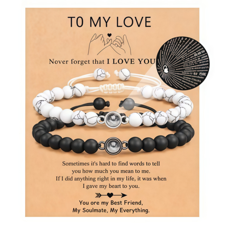 100 "I Love You" Projection Stone Magnetic Couple Bracelet (Multi-Language Confession Memorial Style)
