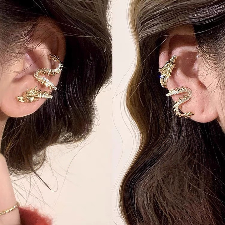 Dragon-Shaped Micro-Diamond Clip-On Ear Cuff (Guochao Luxury Personalized Style)
