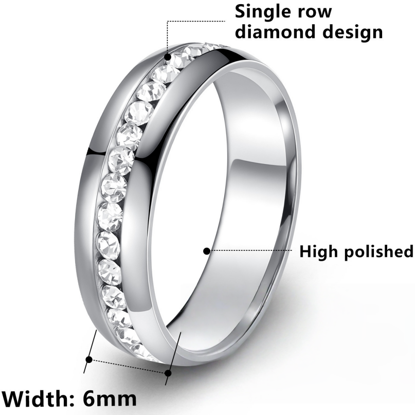 Multi-Color Diamond-Inlaid Narrow Band Ring (Cool Versatile Personalized Style)