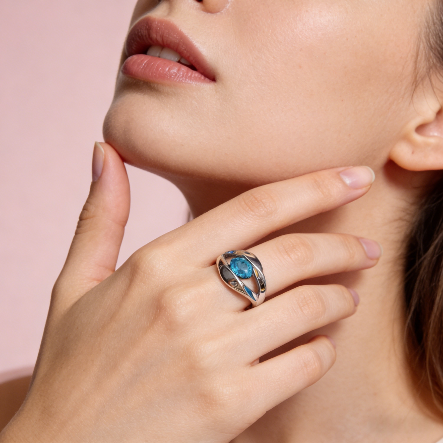 Iridescent Eye-Shaped Center Stone Cyberpunk Ring (Cyberpunk Personalized Style)