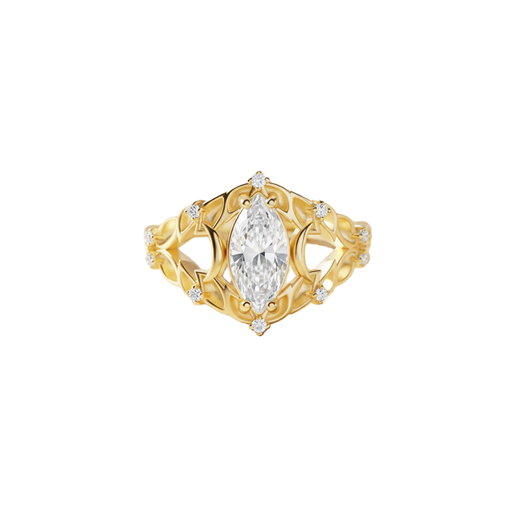 14K Gold Twig Marquise Center Diamond Ring (Vintage Palace Luxury Style)
