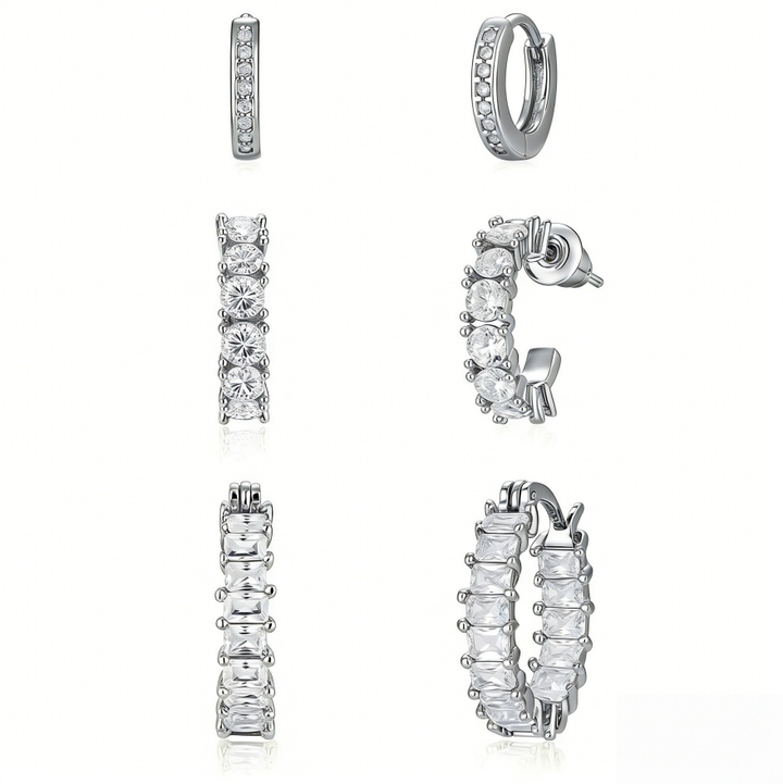 Two-Tone Segmented Diamond Bar Hoop Earring Set (Cool & Warm Style Dual Option)