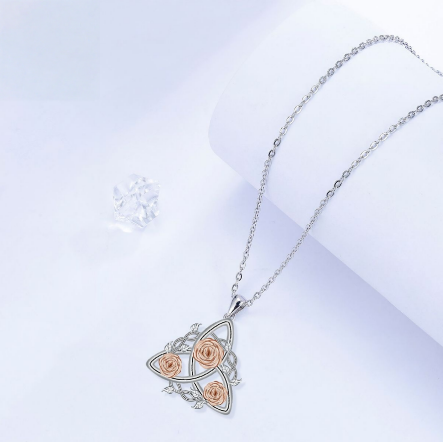 Two-Tone Celtic Rose Necklace (Vintage Romantic Luxury Style)