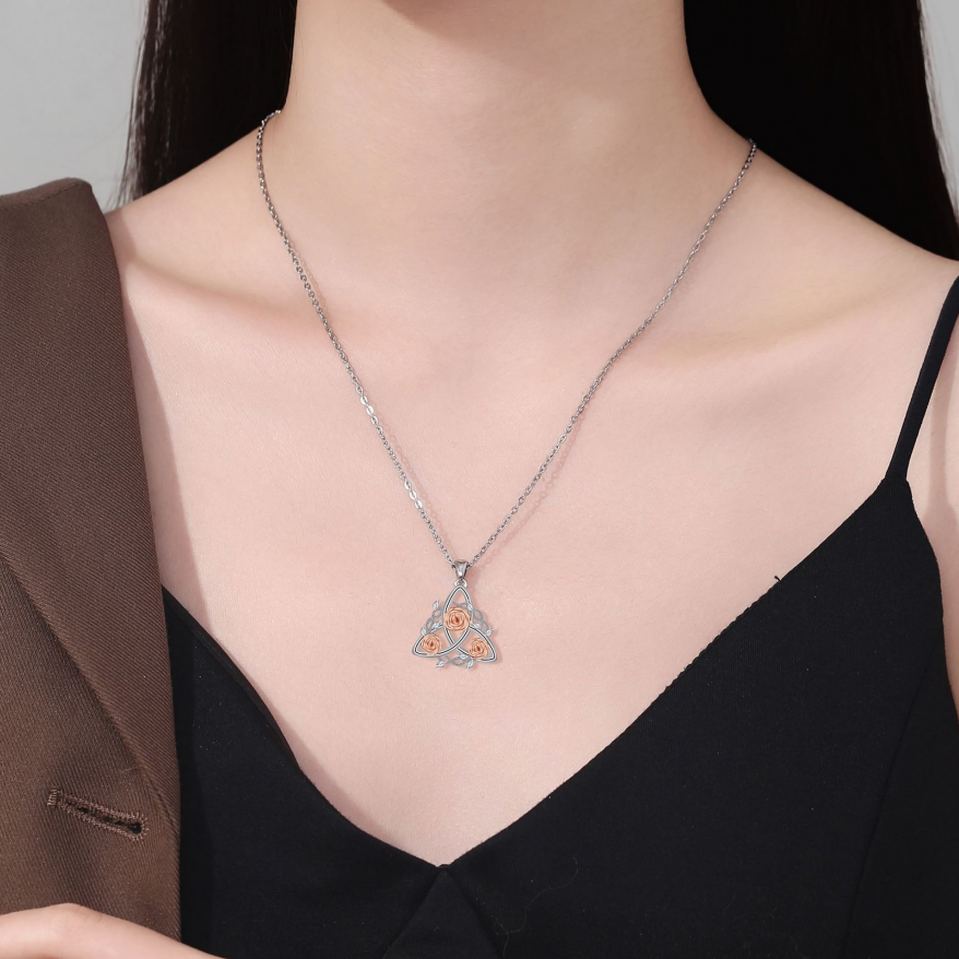 Two-Tone Celtic Rose Necklace (Vintage Romantic Luxury Style)