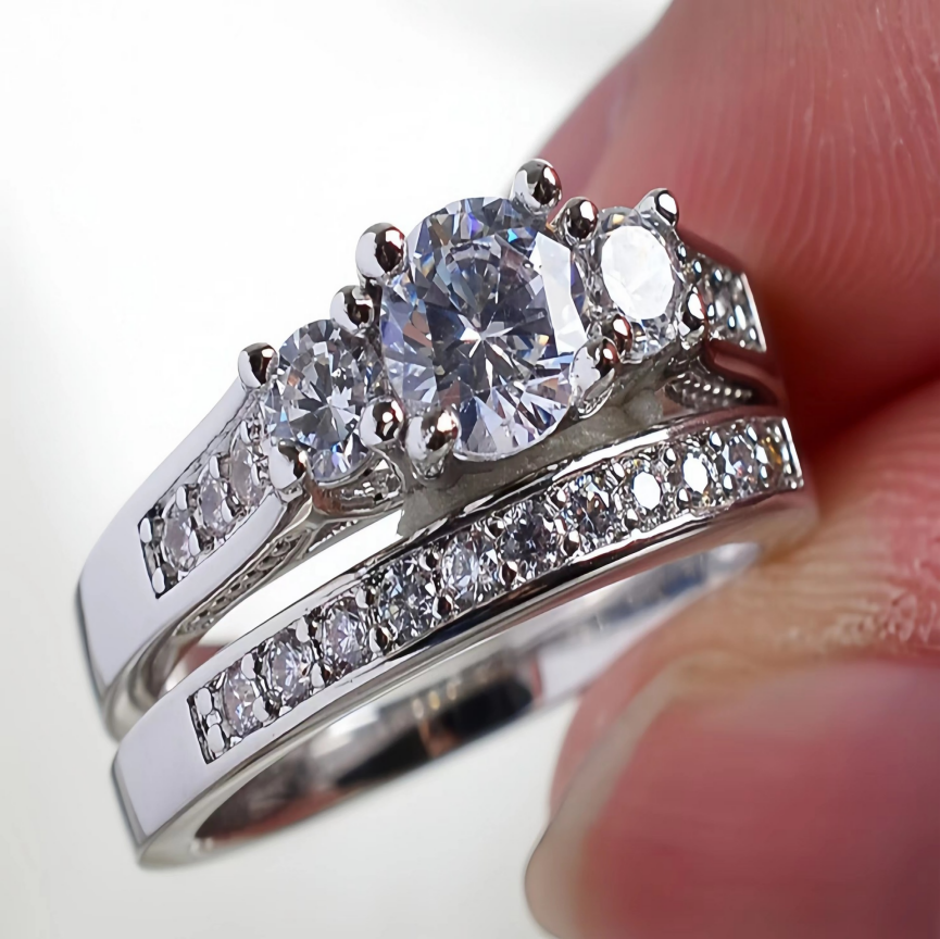 Multi-Diamond Stacked Double Band Ring (Luxury Ritual Shimmer Style)