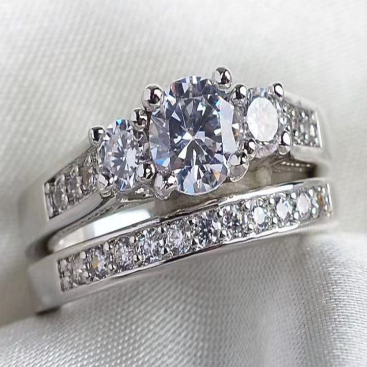 Multi-Diamond Stacked Double Band Ring (Luxury Ritual Shimmer Style)