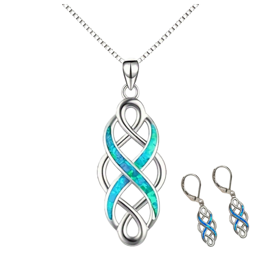 Opal Inlaid Eternal Knot Jewelry Set (Natural Aura Luxury Style)