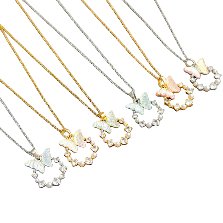 Mother-of-Pearl Butterfly & Diamond Choker (Fairy Vibe Sweet Girl Style)