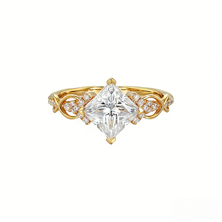 Princess Cut Diamond & Vine Openwork Ring (Light Luxury Romantic Proposal Style)